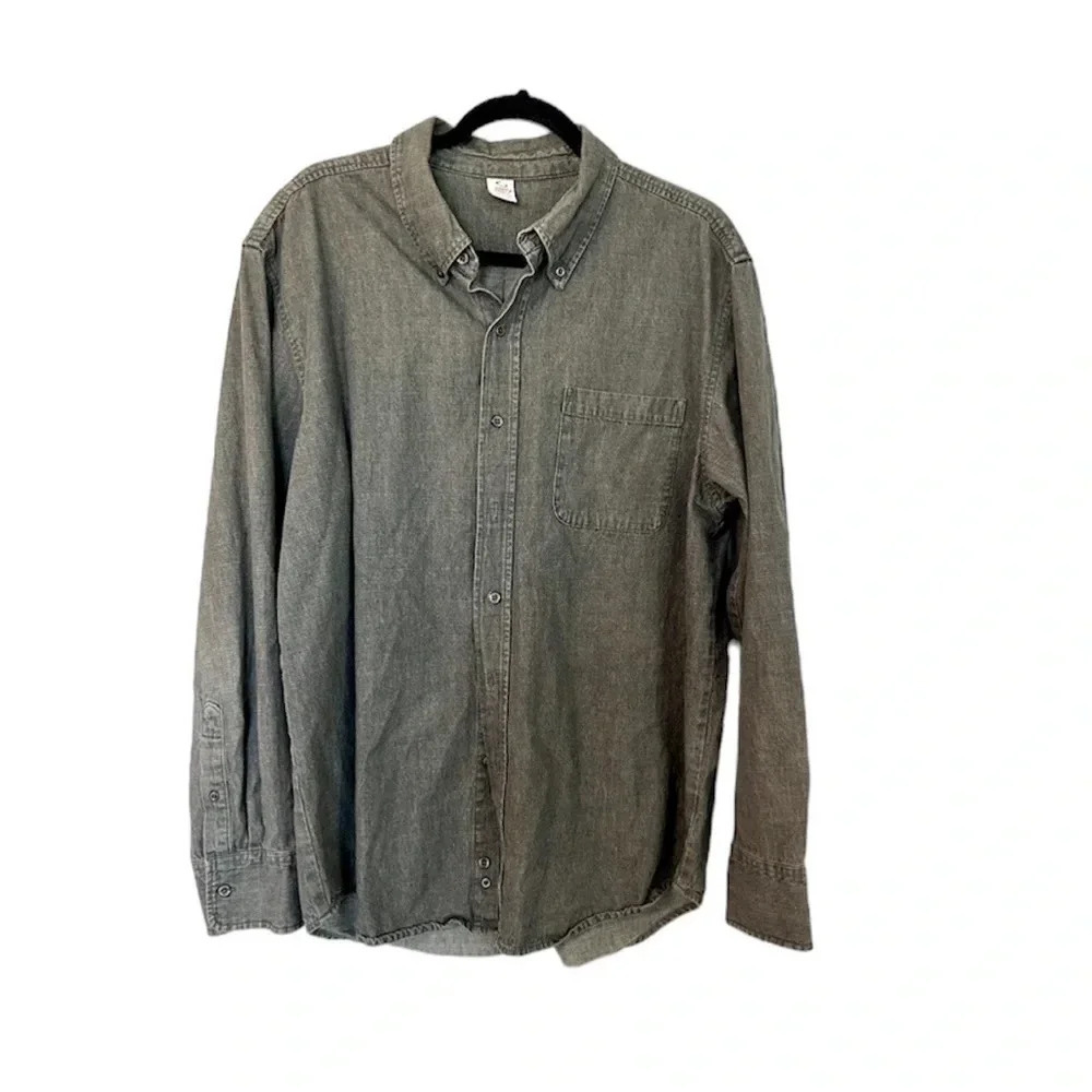 Open Trails Men's Long Sleeve Dark Gray Casual Cotton Button Down Size L GUC